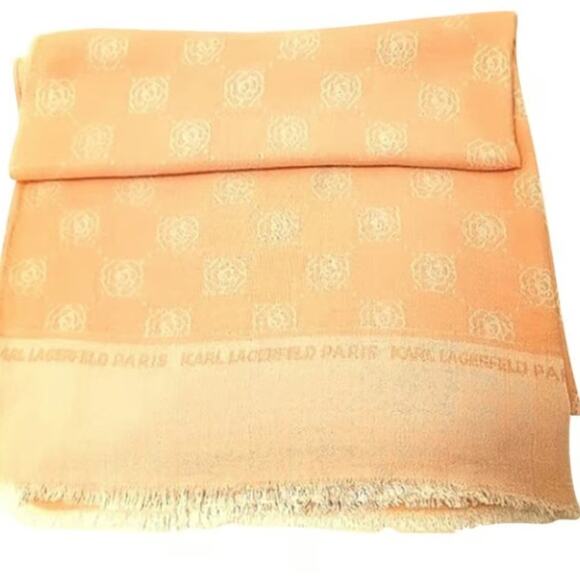 Karl Lagerfeld Paris Shawl Peach Pink CAMELIA ROSES Large Scarf Coverup Wrap - Picture 1 of 16